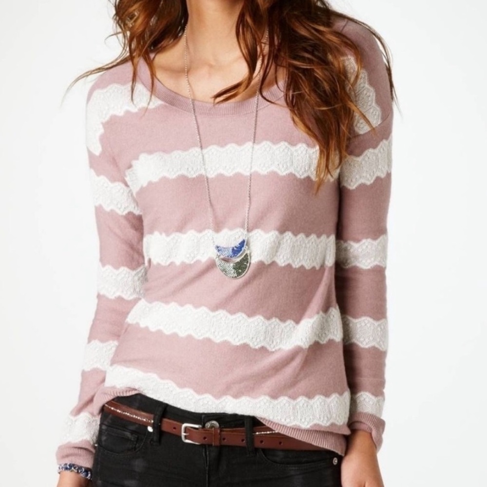 American Eagle Outfitters Dusty Rose Knit Lace Sweater